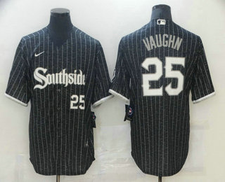 Men’s Chicago White Sox #25 Andrew Vaughn Black With Small Number 2021 City Connect Stitched MLB Cool Base Nike Jersey