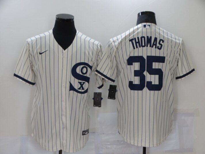 Men’s Chicago White Sox #35 Frank Thomas 2021 Cream Navy Field of Dreams Name Flex Base Stitched Jersey