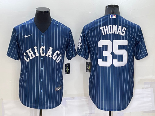 Men’s Chicago White Sox #35 Frank Thomas Navy Cool Base Stitched Jersey