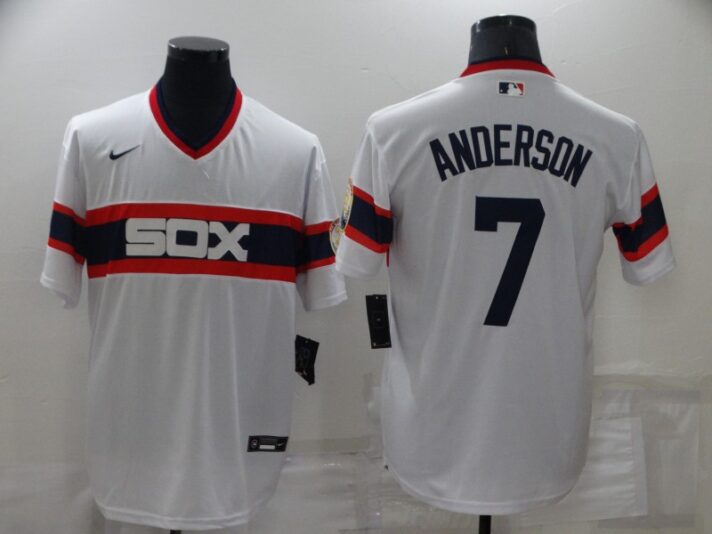 Men’s Chicago White Sox #7 Tim Anderson White Pullover Stitched MLB Cool Base Nike Jersey