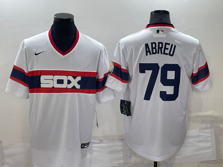 Men’s Chicago White Sox #79 Jose Abreu White Pullover Stitched Throwback Cool Base Nike Jersey