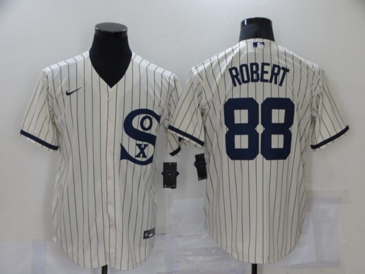 Men’s Chicago White Sox #88 Luis Robert 2021 Cream Navy Field of Dreams Name Flex Base Stitched Jersey