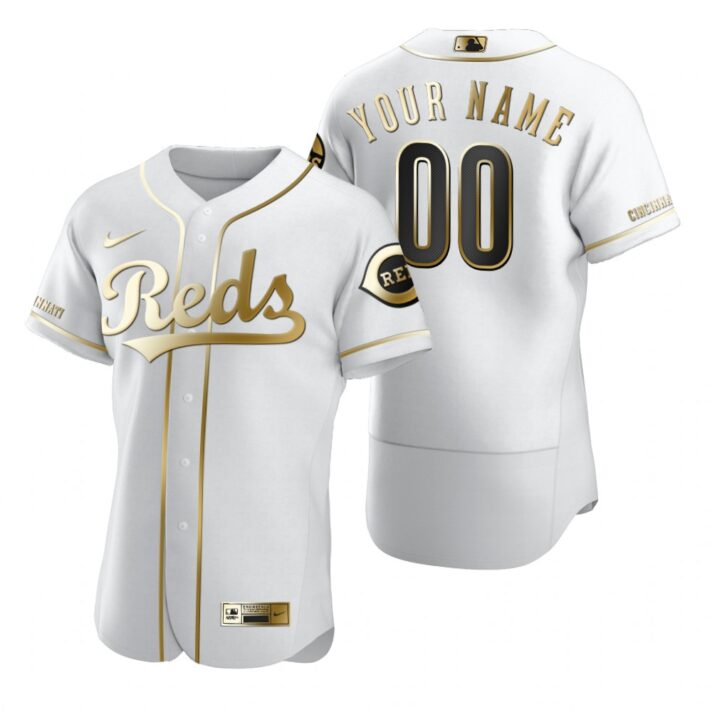 Men’s Cincinnati Reds Custom Nike White Stitched MLB Flex Base Golden Edition Jersey