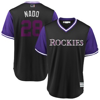 Men’s Colorado Rockies 28 Nolan Arenado Nado Majestic Black 2018 Players’ Weekend Cool Base Jersey