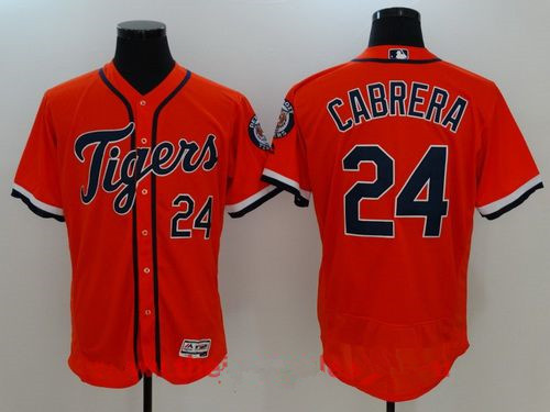 Men’s Detroit Tigers #24 Miguel Cabrera Orange Stitched MLB Majestic Flex Base Jersey