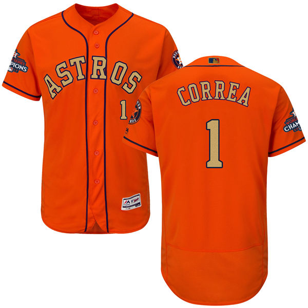 Men’s Houston Astros #1 Carlos Correa Orange 2018 Gold Program Flexbase Stitched MLB Jersey