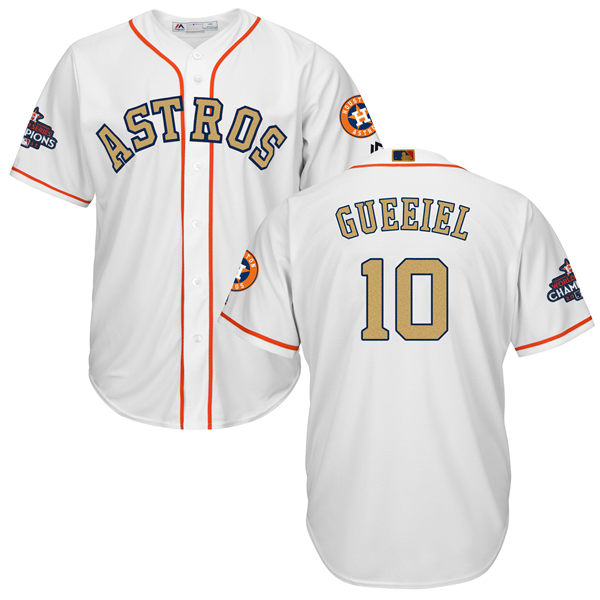 Men’s Houston Astros #10 Yuli Gurriel White 2018 Gold Program Cool Base Stitched MLB Jersey
