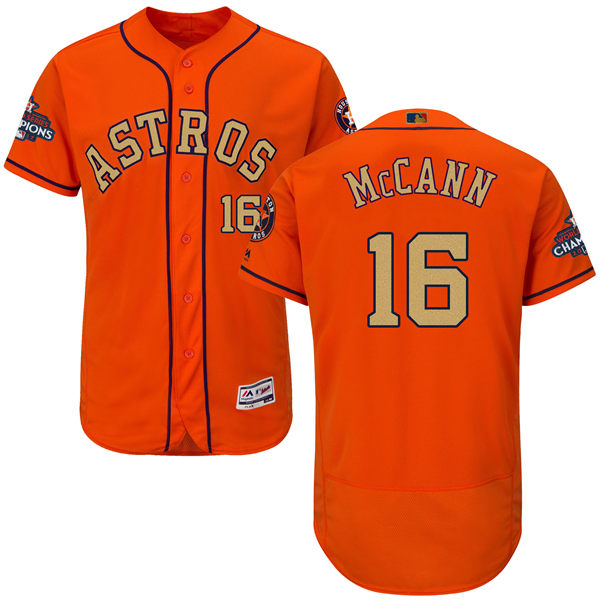 Men’s Houston Astros #16 Brian McCann Orange 2018 Gold Program Flexbase Stitched MLB Jersey