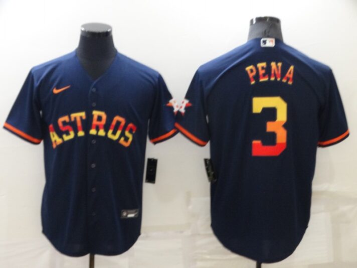 Men’s Houston Astros #3 Jeremy Pena Navy Blue Rainbow Stitched MLB Cool Base Nike Jersey