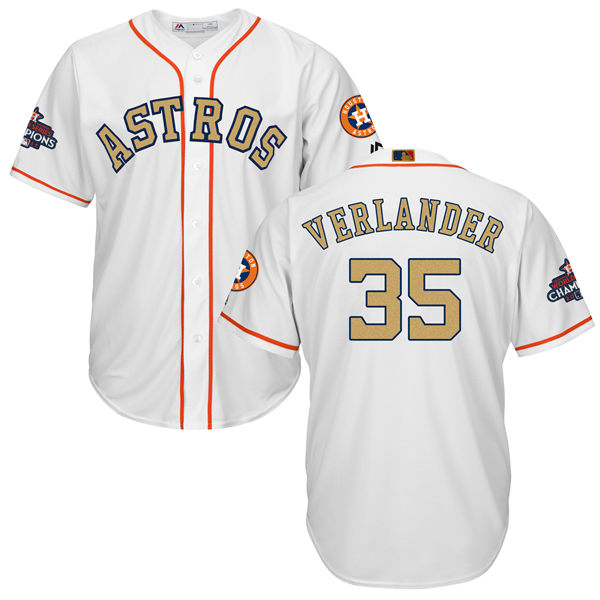 Men’s Houston Astros #35 Justin Verlander White 2018 Gold Program Cool Base Stitched MLB Jersey