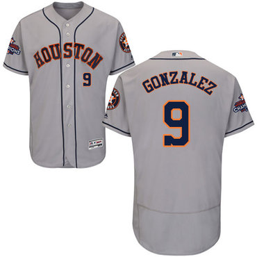 Men’s Houston Astros #9 Marwin Gonzalez Grey Flexbase Authentic Collection 2017 World Series Champions Stitched MLB Jersey