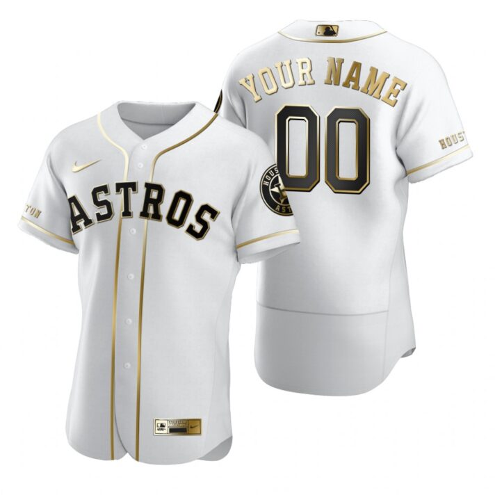 Men’s Houston Astros Custom Nike White Stitched MLB Flex Base Golden Edition Jersey