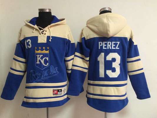 Men’s Kansas City Royals #13 Salvador Perez Blue Hoodie