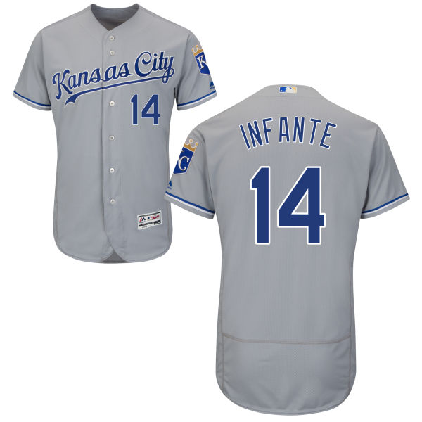 Men’s Kansas City Royals #14 Omar Infante Gray Road 2016 Flexbase Majestic Baseball Jersey