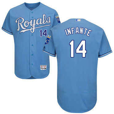 Men’s Kansas City Royals #14 Omar Infante Light Blue 2016 Flexbase Majestic Baseball Jersey
