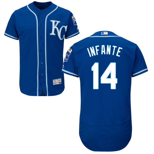 Men’s Kansas City Royals #14 Omar Infante Navy Blue KC 2016 Flexbase Majestic Baseball Jersey