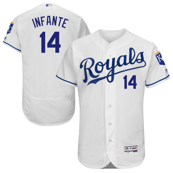 Men’s Kansas City Royals #14 Omar Infante White Home 2016 Flexbase Majestic Baseball Jersey