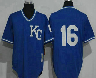 Men’s Kansas City Royals #16 Bo Jackson KC Navy Blue Pullover Throwback Jersey By Mitchell & Ness