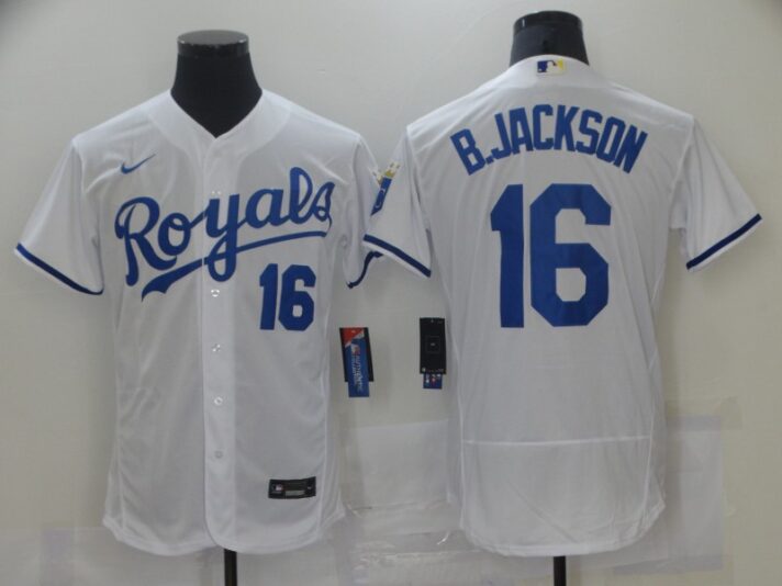 Men’s Kansas City Royals #16 Bo Jackson White Stitched MLB Flex Base Nike Jersey