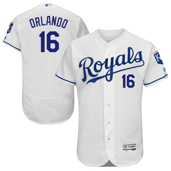 Men’s Kansas City Royals #16 Paulo Orlando Majestic White 2016 Flexbase Authentic Collection Jersey