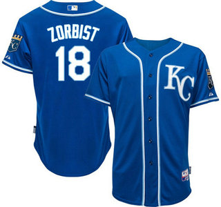 Men’s Kansas City Royals #18 Ben Zobrist Alternate Blue KC MLB Cool Base Jersey