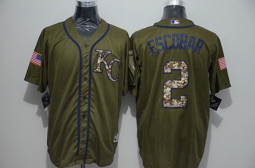 Men’s Kansas City Royals #2 Alcides Escobar Green Salute to Service Majestic Baseball Jersey