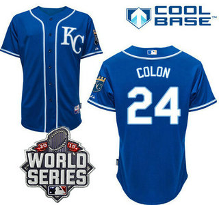 Men’s Kansas City Royals #24 Christian Colon KC Blue Alternate Baseball Jersey With 2015 World Series Patch