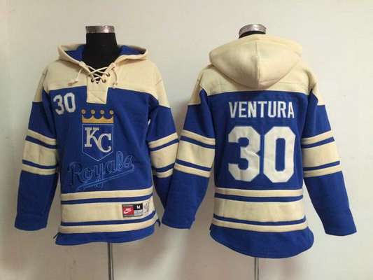 Men’s Kansas City Royals #30 Yordano Ventura Blue Hoodie