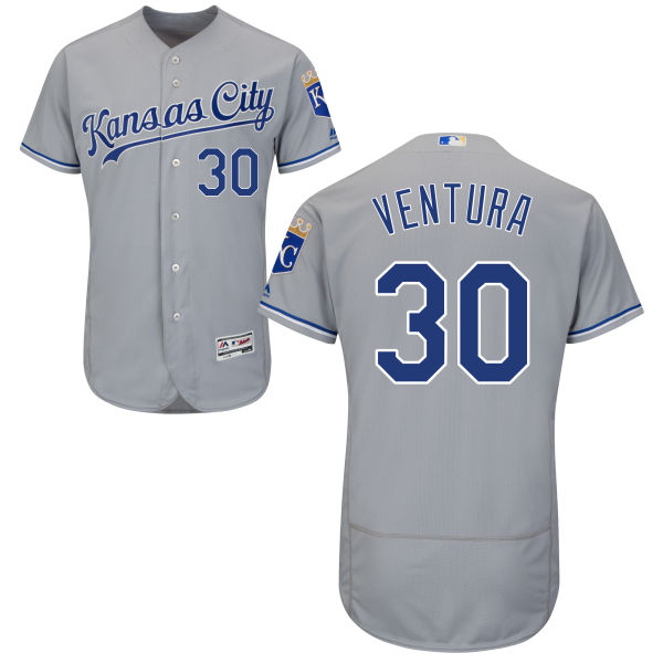 Men’s Kansas City Royals #30 Yordano Ventura Gray Road 2016 Flexbase Majestic Baseball Jersey