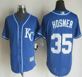 Men’s Kansas City Royals #35 Eric Hosmer Alternate Blue KC 2015 MLB Cool Base Jersey