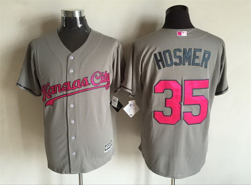 Men’s Kansas City Royals #35 Eric Hosmer Gray With Pink 2016 Mother’s Day Baseball Cool Base Jersey