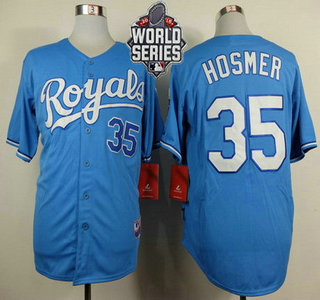 Men’s Kansas City Royals #35 Eric Hosmer Light Blue Alternate Baseball Jersey With 2015 World Series Patch