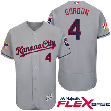 Men’s Kansas City Royals #4 Alex Gordon Gray Stars & Stripes Fashion Independence Day Stitched MLB Majestic Flex Base Jersey