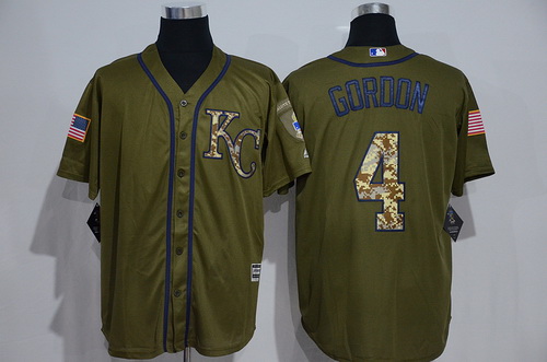 Men’s Kansas City Royals #4 Alex Gordon Green Salute to Service Majestic Baseball Jersey
