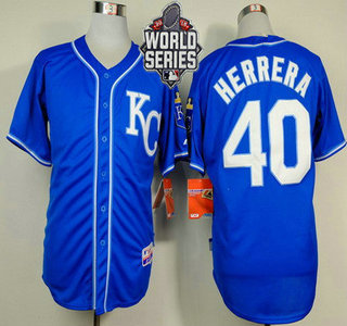 Men’s Kansas City Royals #40 Kelvin Herrera KC Blue Alternate Baseball Jersey With 2015 World Series Patch