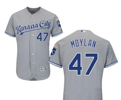 Men’s Kansas City Royals #47 Peter Moylan Gray Road Stitched MLB Majestic Cool Base Jersey