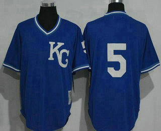 Men’s Kansas City Royals #5 George Brett KC Navy Blue Pullover Throwback Jersey By Mitchell & Ness
