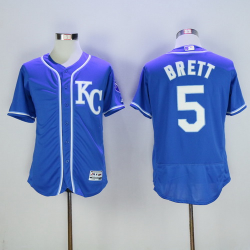 Men’s Kansas City Royals #5 George Brett Retired Navy Blue KC 2016 Flexbase Majestic Baseball Jersey