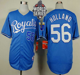 Men’s Kansas City Royals #56 Greg Holland Light Blue Alternate Baseball Jersey With 2015 World Series Patch