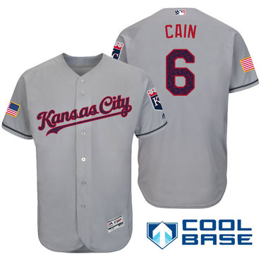 Men’s Kansas City Royals #6 Lorenzo Cain Gray Stars & Stripes Fashion Independence Day Stitched MLB Majestic Cool Base Jersey