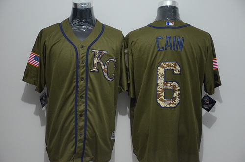 Men’s Kansas City Royals #6 Lorenzo Cain Green Salute to Service Majestic Baseball Jersey
