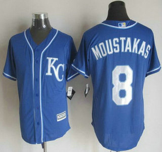 Men’s Kansas City Royals #8 Mike Moustakas Alternate Blue KC 2015 MLB Cool Base Jersey