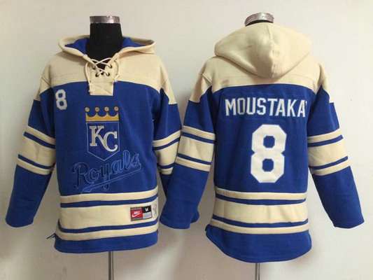 Men’s Kansas City Royals #8 Mike Moustakas Blue Hoodie