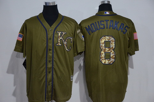 Men’s Kansas City Royals #8 Mike Moustakas Green Salute to Service Majestic Baseball Jersey