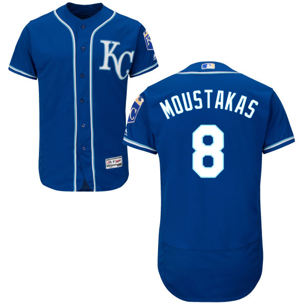 Men’s Kansas City Royals #8 Mike Moustakas Navy Blue KC 2016 Flexbase Majestic Baseball Jersey