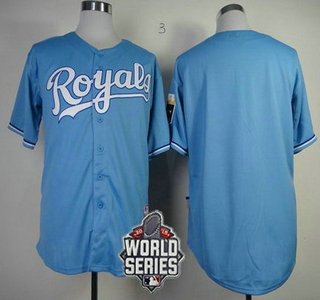 Men’s Kansas City Royals Blank Light Blue Alternate Baseball Jersey With 2015 World Series Patch