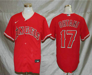 Men’s Los Angeles Angels #17 Shohei Ohtani Red Stitched MLB Cool Base Nike Jersey