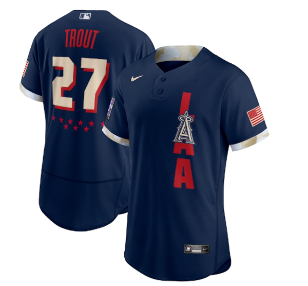 Men’s Los Angeles Angels #27 Mike Trout 2021 Navy All-Star Flex Base Stitched MLB Jersey