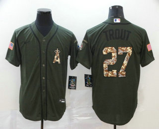 Men’s Los Angeles Angels #27 Mike Trout Green Salute To Service Stitched MLB Cool Base Nike Jersey