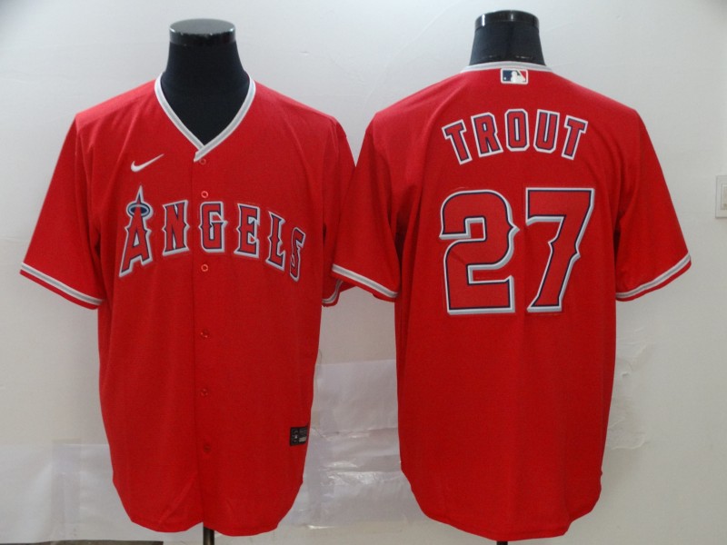 Men’s Los Angeles Angels #27 Mike Trout Red Stitched MLB Cool Base Nike Jersey